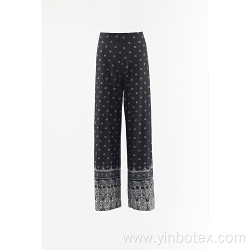 Print rayon wide trousers